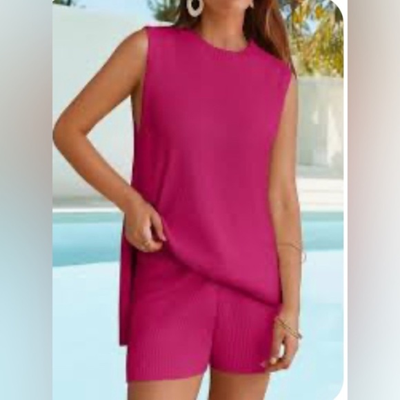 Zesica Textured Knit Set Hot Pink Shorts Sleeveless Top M - Picture 2 of 13
